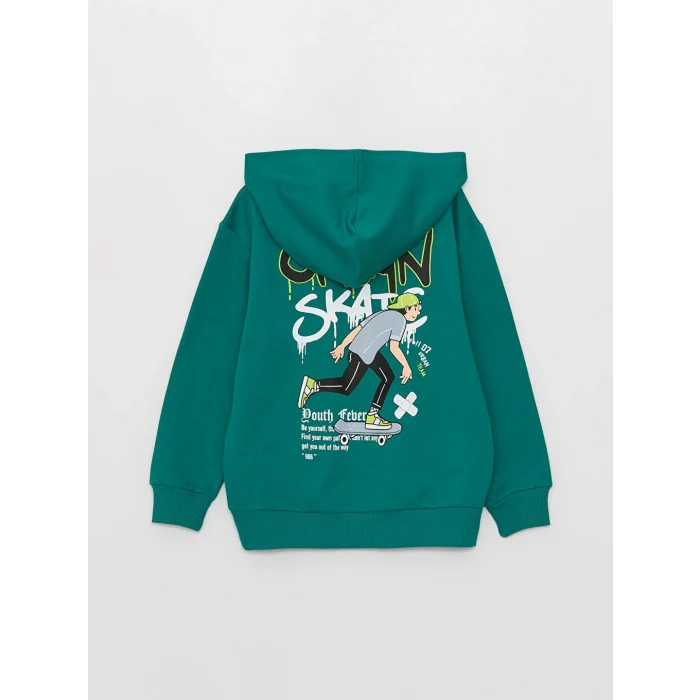 LCW Kids Yeşil Baskılı Uzun Kollu Erkek Çocuk Hoodie