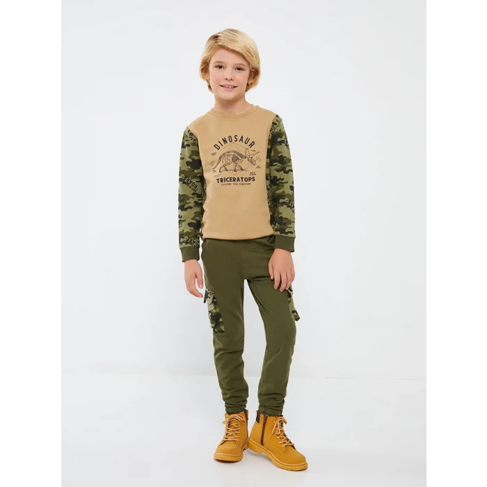 LCW Kids Yeşil Beli Lastikli Erkek Çocuk Kargo Eşofman Altı