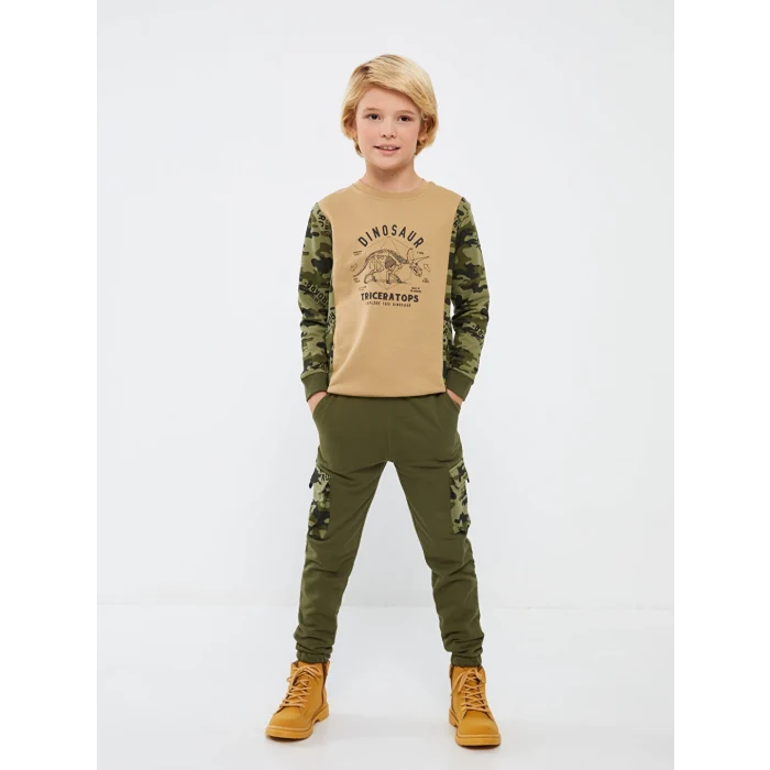 LCW Kids Yeşil Beli Lastikli Erkek Çocuk Kargo Eşofman Altı