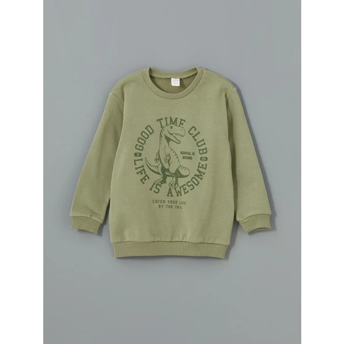 LCW Kids Yeşil Bisiklet Yaka Baskılı Erkek Çocuk Sweatshirt 2li