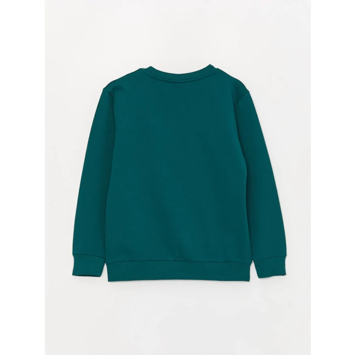 LCW Kids Yeşil Bisiklet Yaka Baskılı Uzun Kollu Erkek Çocuk Sweatshirt