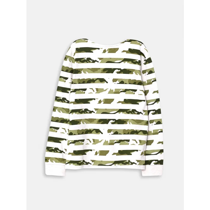 LCW Kids Yeşil Bisiklet Yaka Baskılı Uzun Kollu Erkek Çocuk Tişört