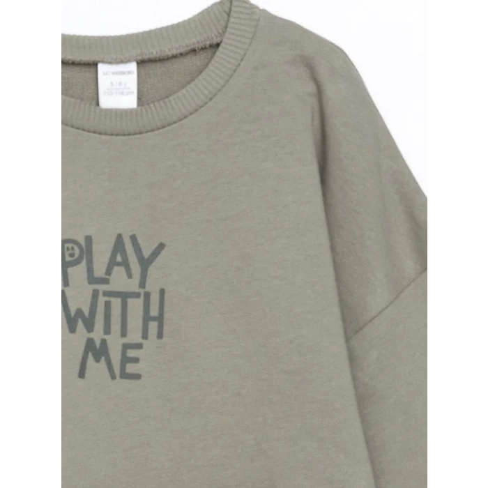 LCW Kids Yeşil Bisiklet Yaka Uzun Kollu Baskılı Erkek Bebek Sweatshirt ve Eşofman Alt 2li