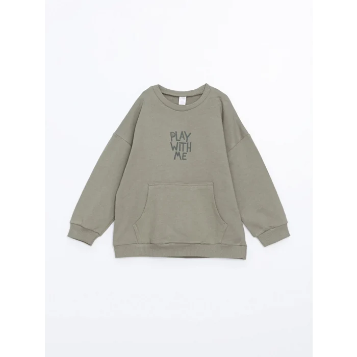 LCW Kids Yeşil Bisiklet Yaka Uzun Kollu Baskılı Erkek Bebek Sweatshirt ve Eşofman Alt 2li