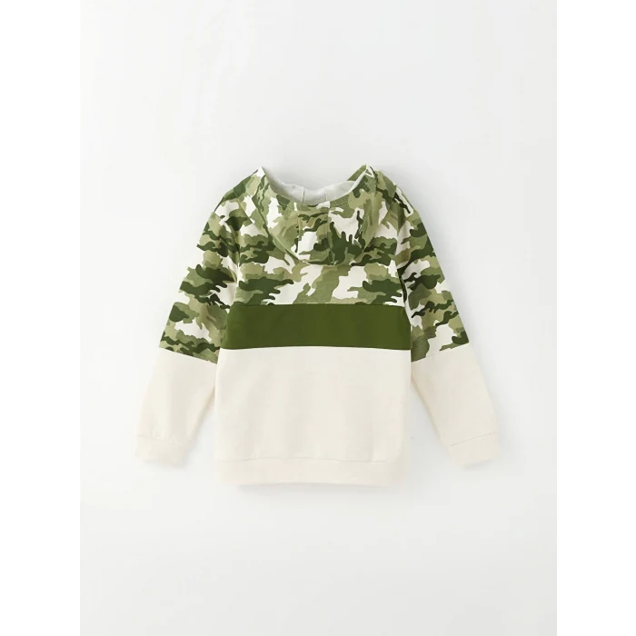 LCW Kids Yeşil Kapüşonlu Baskılı Uzun Kollu Erkek Çocuk Sweatshirt