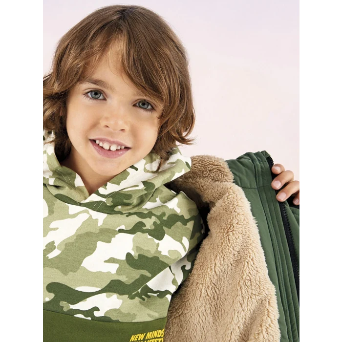 LCW Kids Yeşil Kapüşonlu Baskılı Uzun Kollu Erkek Çocuk Sweatshirt