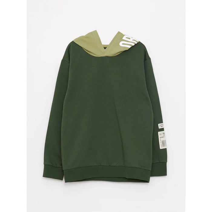 LCW Kids Yeşil Kapüşonlu Baskılı Uzun Kollu Erkek Çocuk Sweatshirt