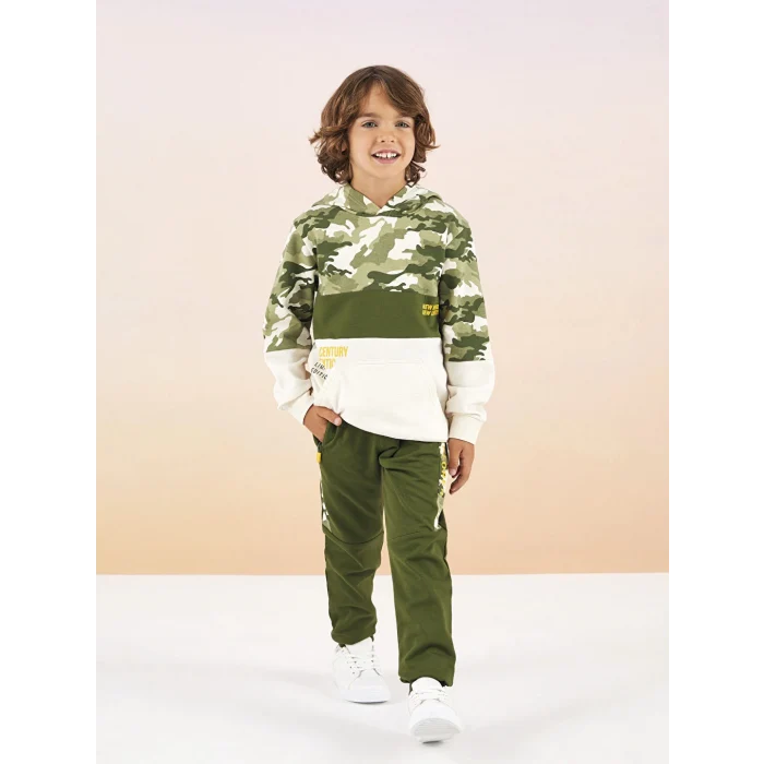 LCW Kids Yeşil Kapüşonlu Baskılı Uzun Kollu Erkek Çocuk Sweatshirt