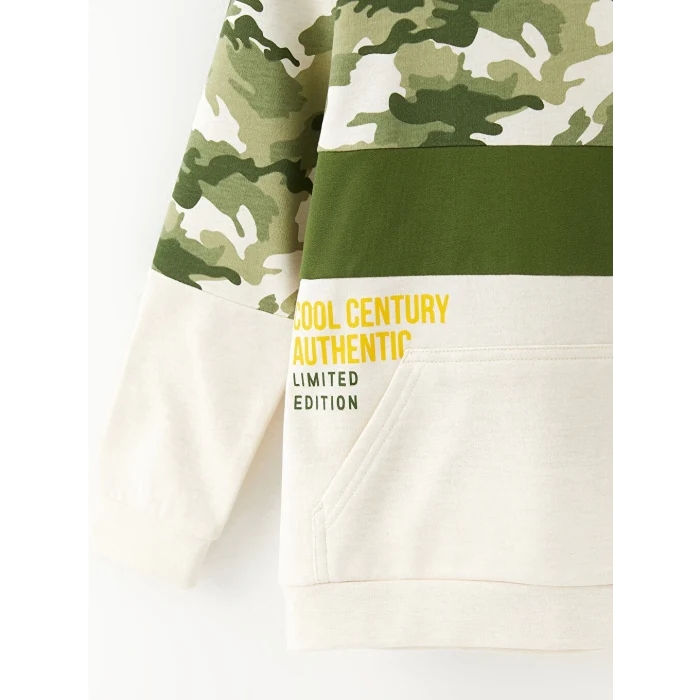 LCW Kids Yeşil Kapüşonlu Baskılı Uzun Kollu Erkek Çocuk Sweatshirt