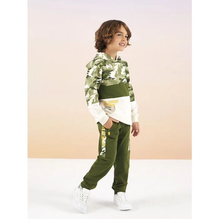 LCW Kids Yeşil Kapüşonlu Baskılı Uzun Kollu Erkek Çocuk Sweatshirt