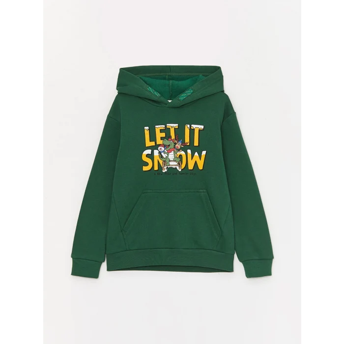 LCW Kids Yeşil Yılbaşı Temalı Uzun Kollu Erkek Çocuk Hoodie