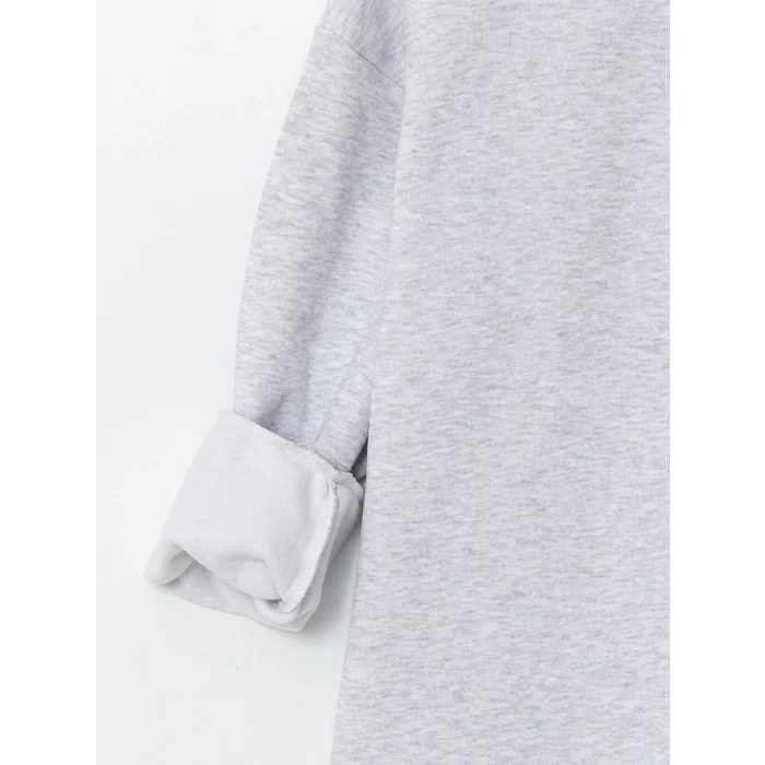 LCW Modest Antrasit Bisiklet Yaka Boston Baskılı Kadın Kalın Sweatshirt Tunik