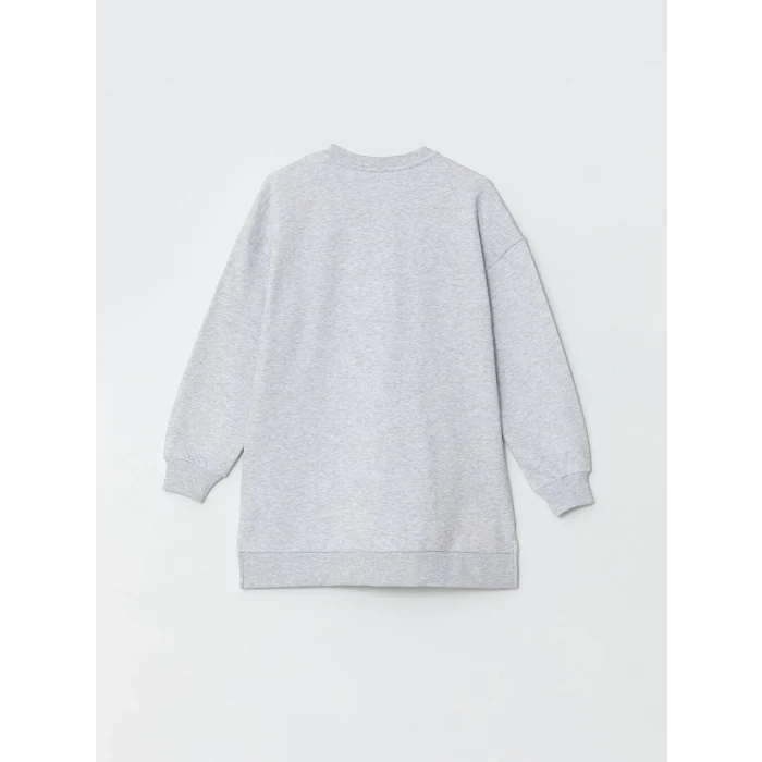 LCW Modest Antrasit Bisiklet Yaka Boston Baskılı Kadın Kalın Sweatshirt Tunik