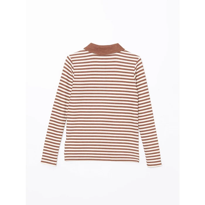 LCW Modest Bej Polo Yaka Çizgili Kadın Body