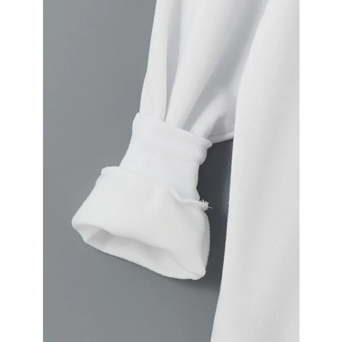 LCW Modest Beyaz Bisiklet Yaka Baskılı Kadın Kalın Sweatshirt Tunik