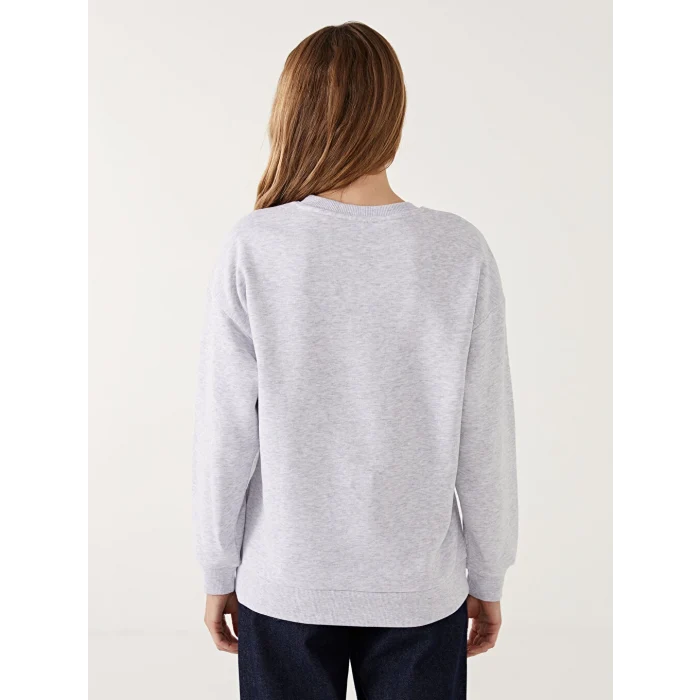 LCW Modest Beyaz Bisiklet Yaka Boston Baskılı Kadın Sweatshirt Tunik