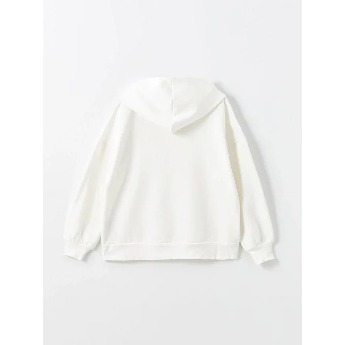 LCW Modest Beyaz Kapüşonlu Ayı Teddy Baskılı Oversize Kadın Kalın Sweatshirt Tunik