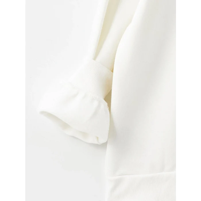 LCW Modest Beyaz Kapüşonlu Ayı Teddy Baskılı Oversize Kadın Kalın Sweatshirt Tunik