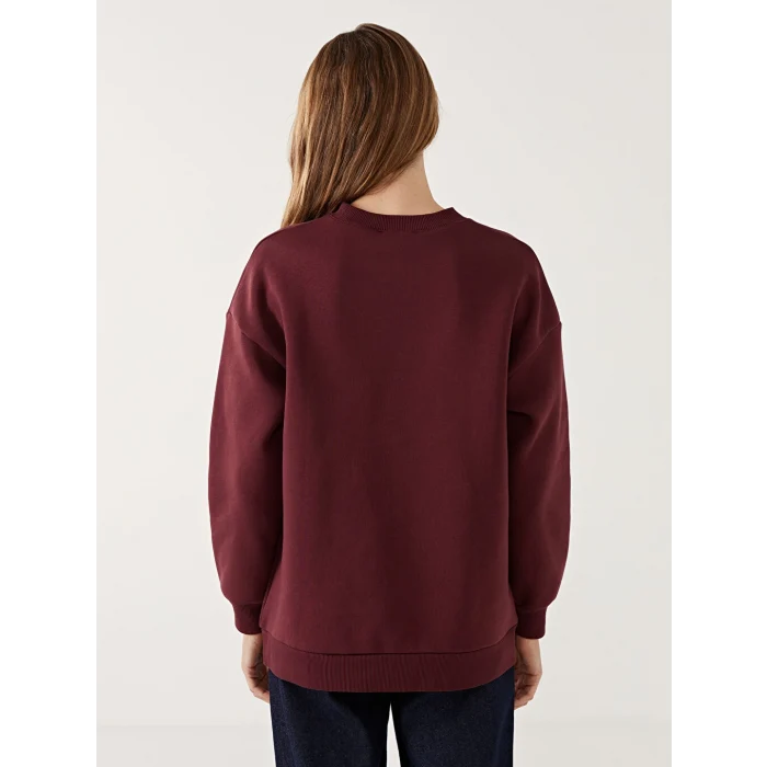 LCW Modest Bordo Bisiklet Yaka Baskılı Kadın Sweatshirt Tunik