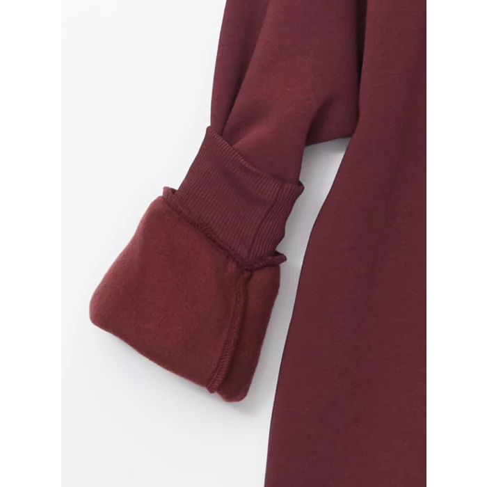 LCW Modest Bordo Bisiklet Yaka Baskılı Kadın Sweatshirt Tunik