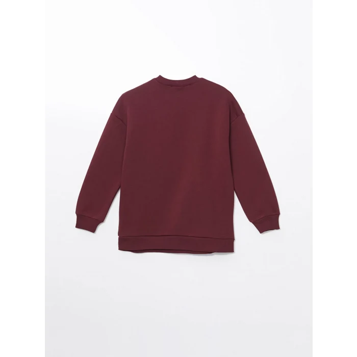 LCW Modest Bordo Bisiklet Yaka Baskılı Kadın Sweatshirt Tunik