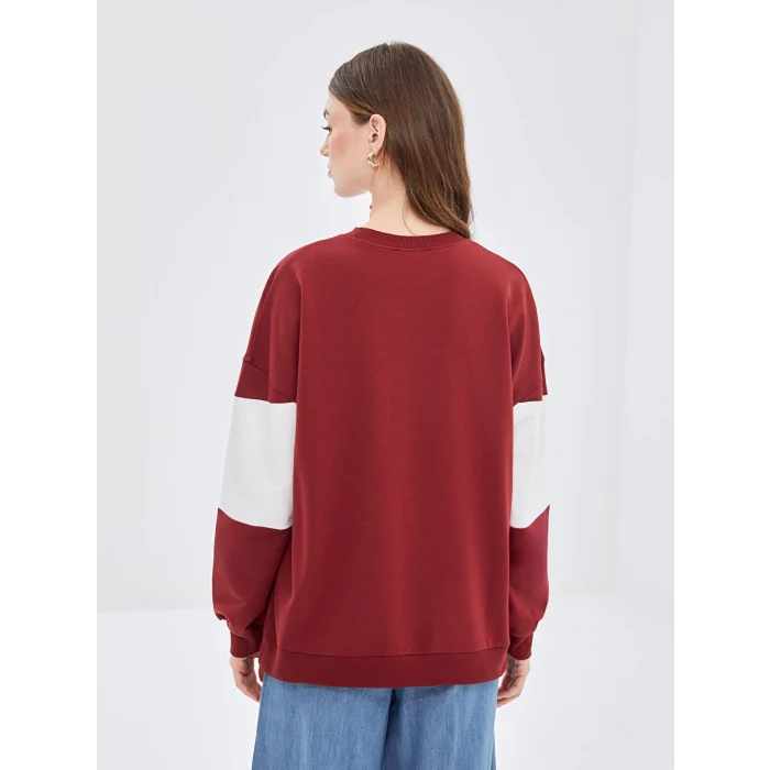 LCW Modest Bordo Bisiklet Yaka Nakışlı Kadın Sweatshirt Tunik