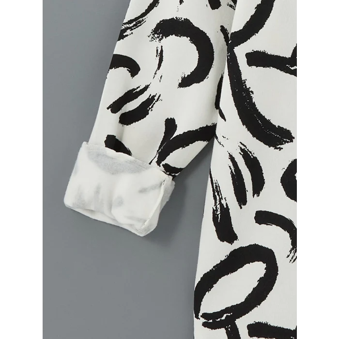 LCW Modest Ekru Bisiklet Yaka Desenli Kadın Sweatshirt Tunik