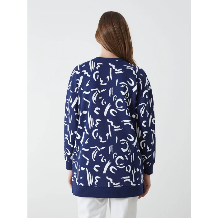 LCW Modest Ekru Bisiklet Yaka Desenli Kadın Sweatshirt Tunik