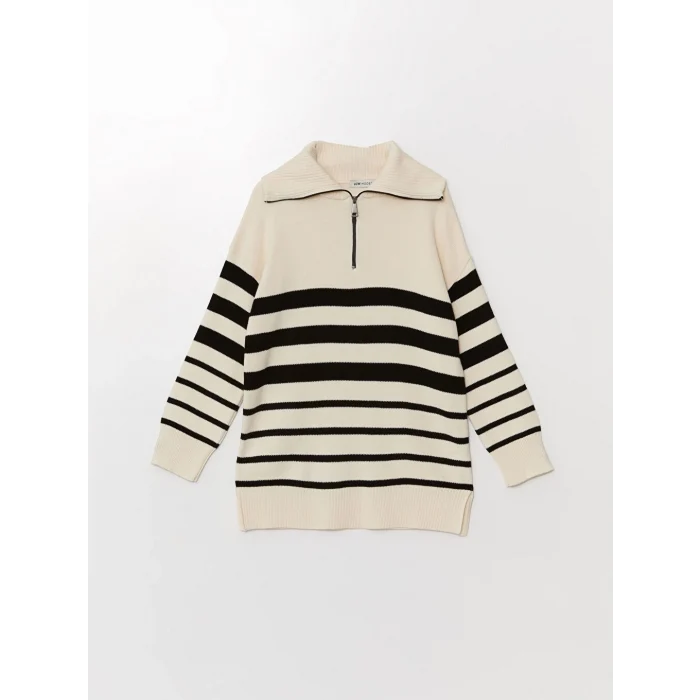 LCW Modest Ekru Dik Yaka Kadın Triko Kazak