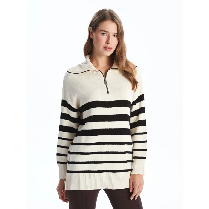 LCW Modest Ekru Dik Yaka Kadın Triko Kazak