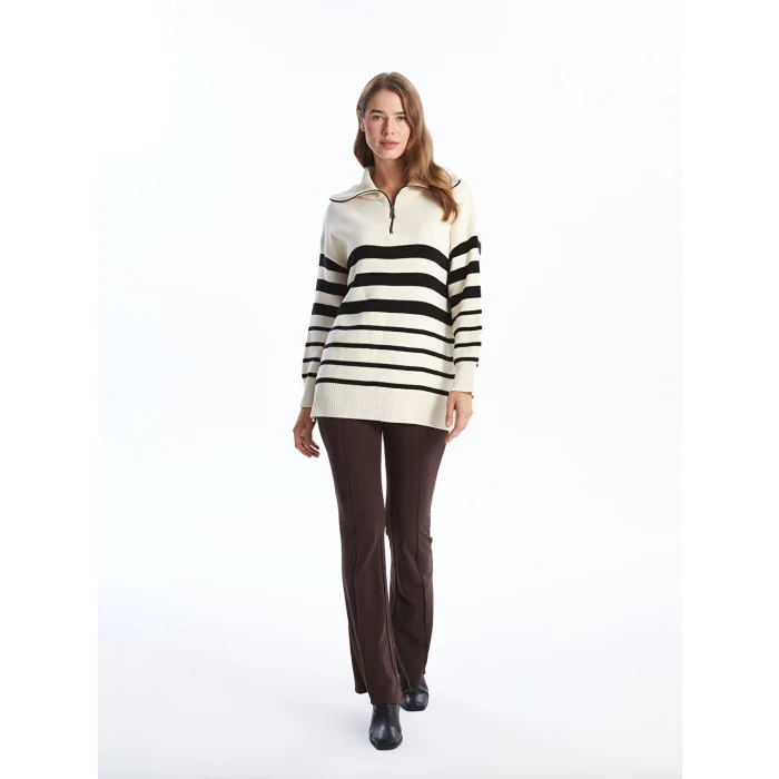 LCW Modest Ekru Dik Yaka Kadın Triko Kazak