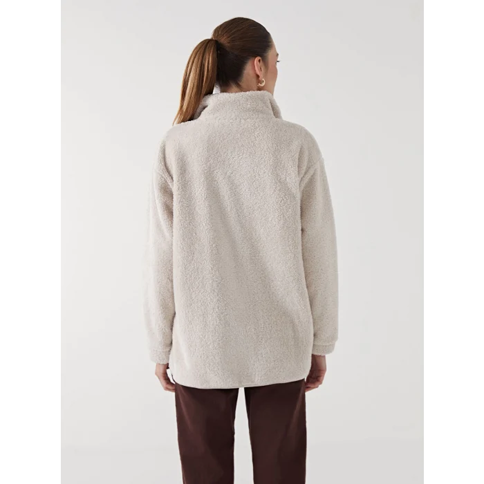 LCW Modest Ekru Dik Yaka Oversize Kadın Outdoor Polar