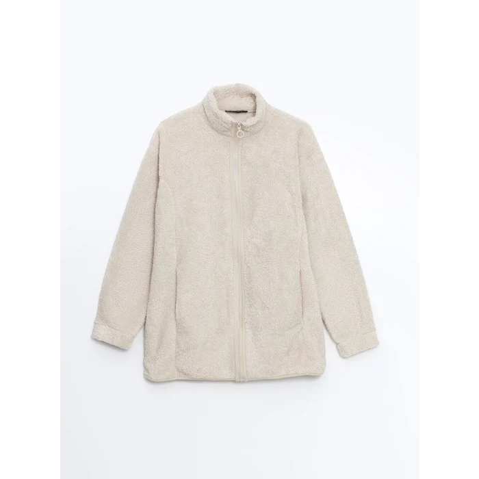 LCW Modest Ekru Dik Yaka Oversize Kadın Outdoor Polar