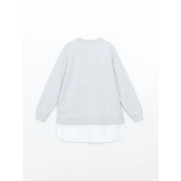 LCW Modest Gri Bisiklet Yaka Baskılı Oversize Kadın Sweatshirt Tunik
