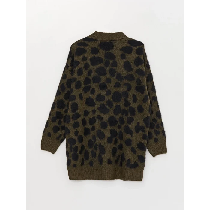 LCW Modest Haki V Yaka Desenli Kadın Triko Hırka