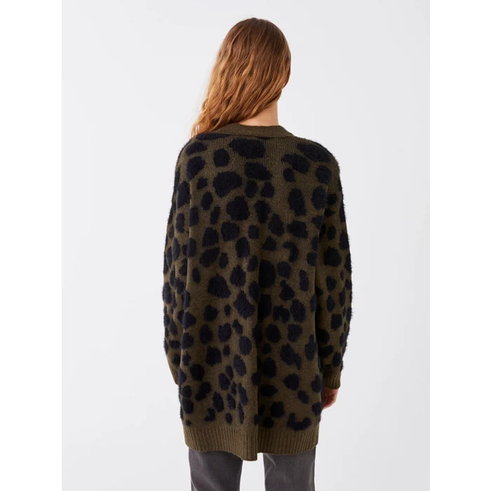 LCW Modest Haki V Yaka Desenli Kadın Triko Hırka