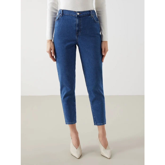 LCW Modest İndigo Mom Fit Kadın Jean Pantolon
