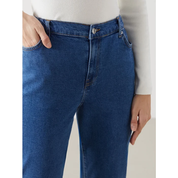 LCW Modest İndigo Mom Fit Kadın Jean Pantolon