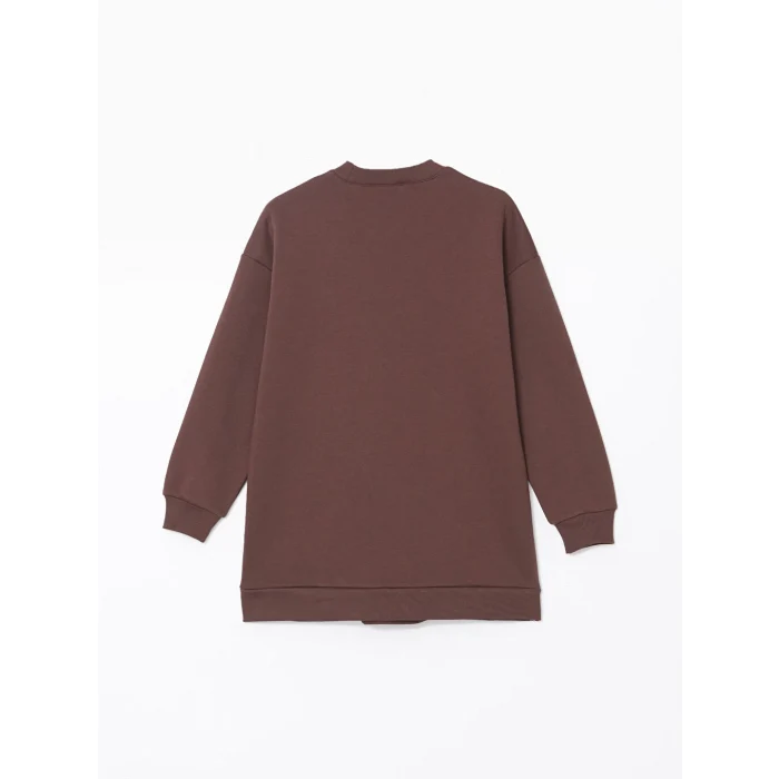 LCW Modest Kahverengi Bisiklet Yaka Baskılı Kadın Sweatshirt Tunik