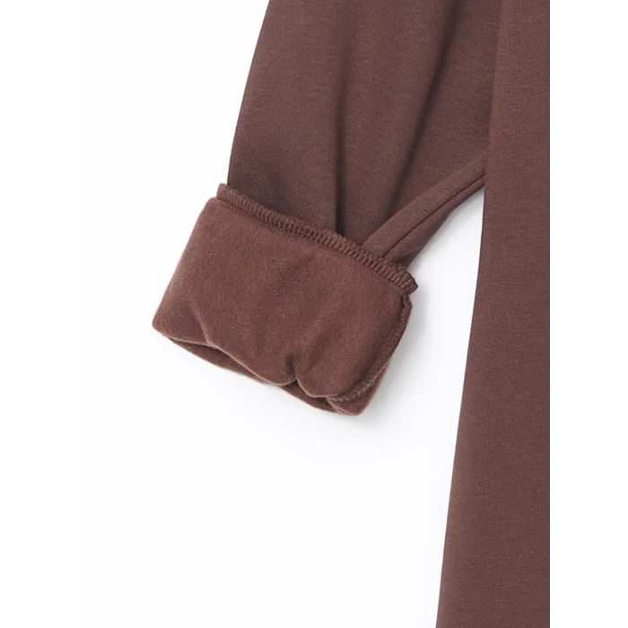 LCW Modest Kahverengi Bisiklet Yaka Baskılı Kadın Sweatshirt Tunik