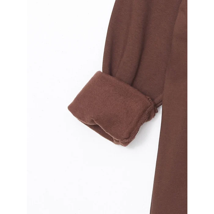 LCW Modest Kahverengi Bisiklet Yaka Nakışlı Kadın Kalın Sweatshirt Tunik