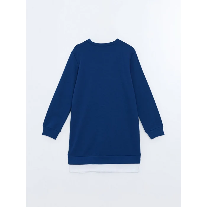 LCW Modest Lacivert Bisiklet Yaka Baskılı Kadın Sweatshirt Tunik