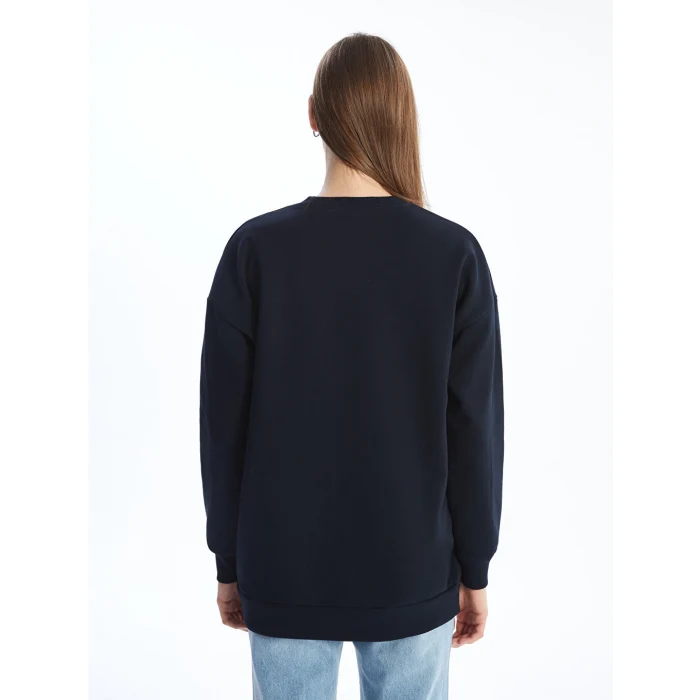 LCW Modest Lacivert Bisiklet Yaka Baskılı Oversize Kadın Sweatshirt Tunik
