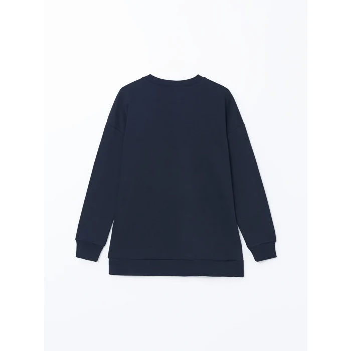 LCW Modest Lacivert Bisiklet Yaka Baskılı Oversize Kadın Sweatshirt Tunik