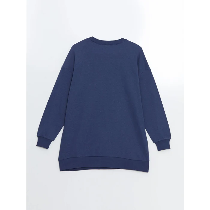 LCW Modest Lacivert Bisiklet Yaka Parlak Taşlı Kadın Sweatshirt Tunik