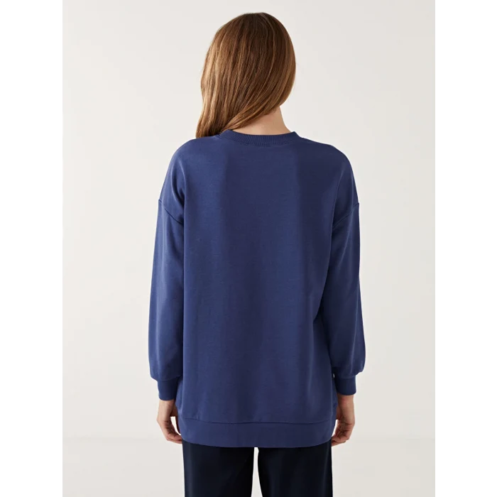 LCW Modest Lacivert Bisiklet Yaka Parlak Taşlı Kadın Sweatshirt Tunik