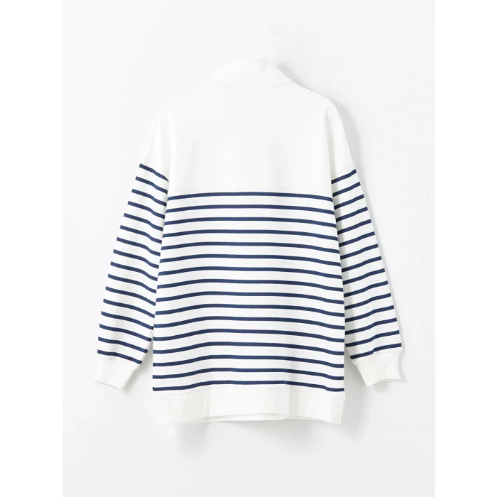 LCW Modest Lacivert Dik Yaka Çizgili Kadın Sweatshirt Tunik