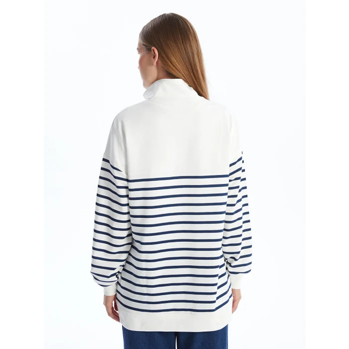 LCW Modest Lacivert Dik Yaka Çizgili Kadın Sweatshirt Tunik