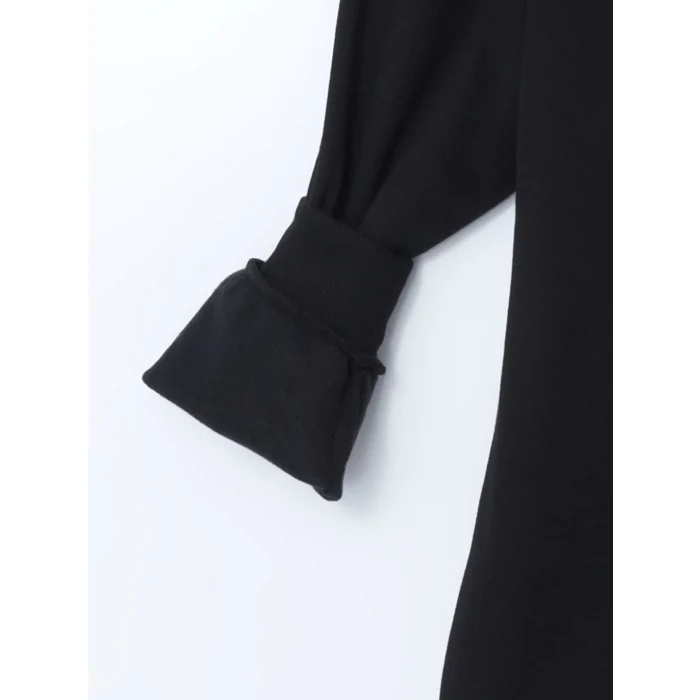 LCW Modest Siyah Baskılı Oversize Kadın Kalın Sweatshirt Tunik