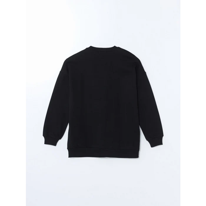 LCW Modest Siyah Baskılı Oversize Kadın Kalın Sweatshirt Tunik